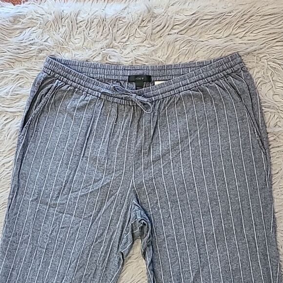 Jcrew womens gray and white stripped cotton cropped tie waist pants size medium - Picture 2 of 6